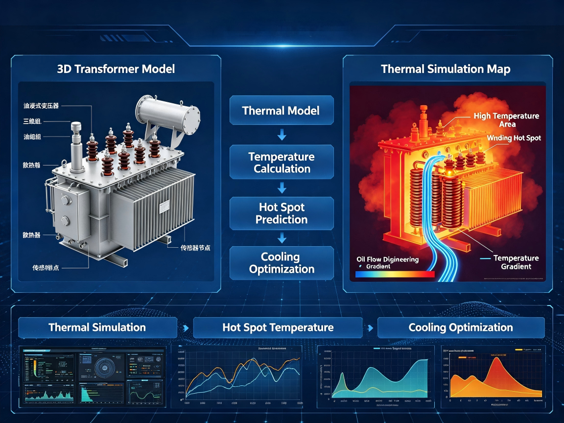 Transformer thermal simulation analyzing hot spot temperature and cooling performance for engineering optimization