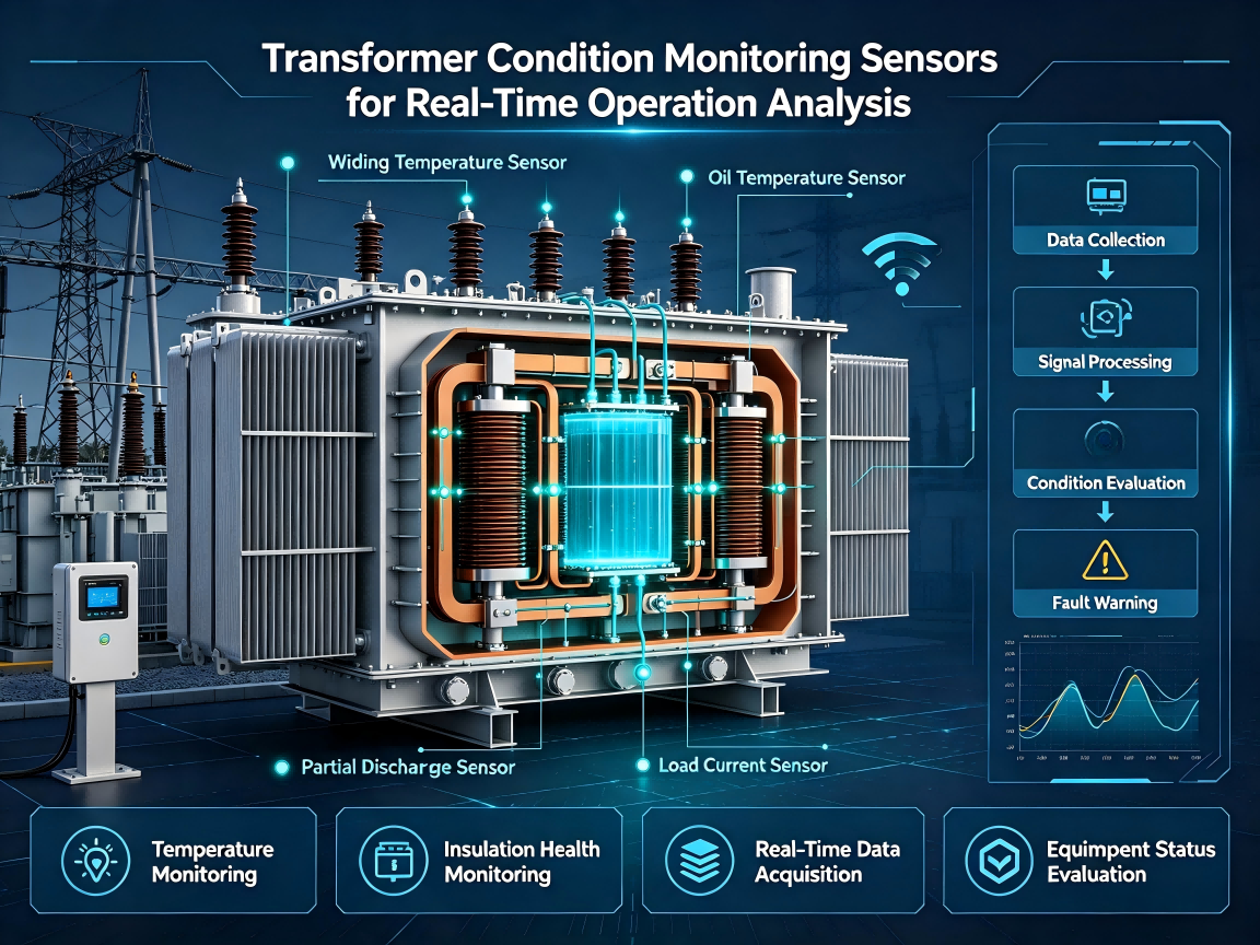 Transformer condition monitoring sensors for temperature measurement and insulation fault detection