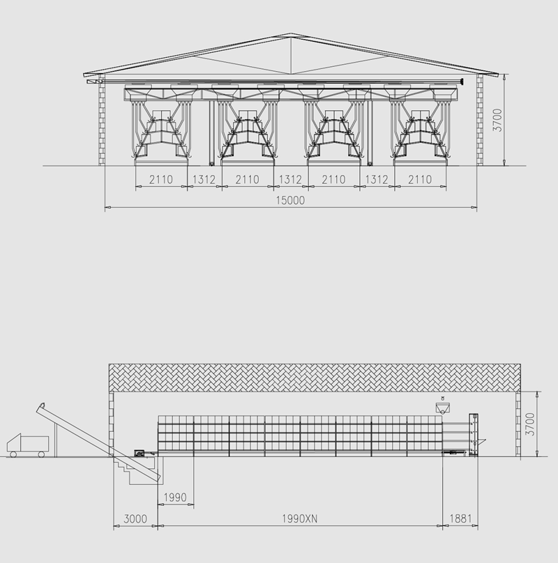 Rendering of a Standard Four-row, Four-story Laying Hen House