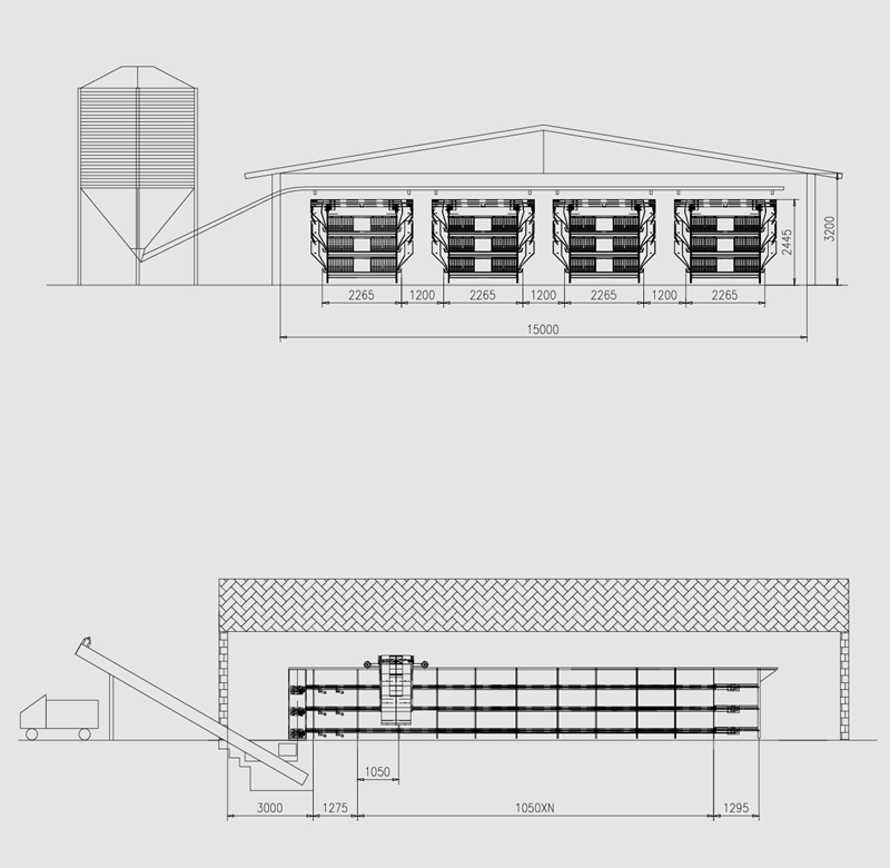 Rendering of a Standard Brooding House with Five Rows and Four Floors