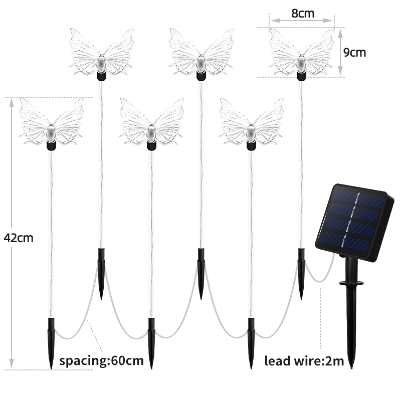 Solar light emitting pole butterfly lamp one for six