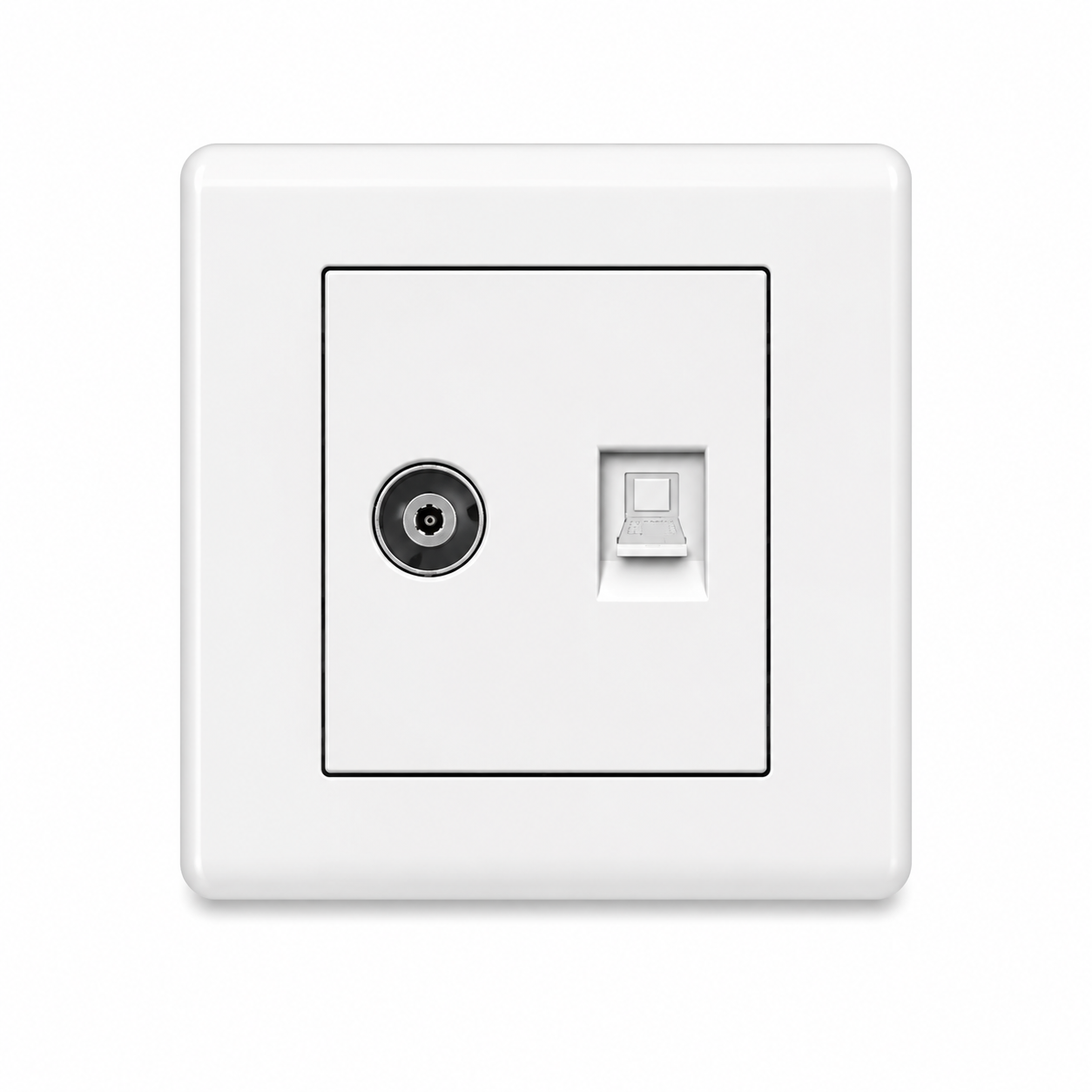 White Wall-Mounted TV and RJ45 Data Combination Socket Outlet