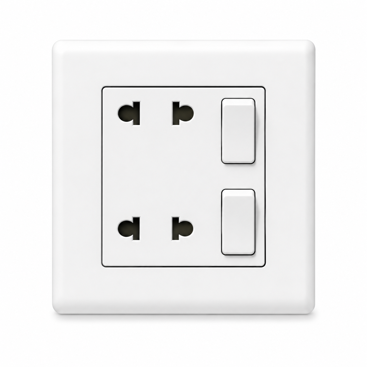 White Wall-Mounted Dual 2-Pin Power Socket with Independent Switches