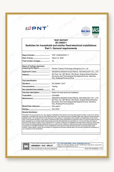 45A Switch Test Report
