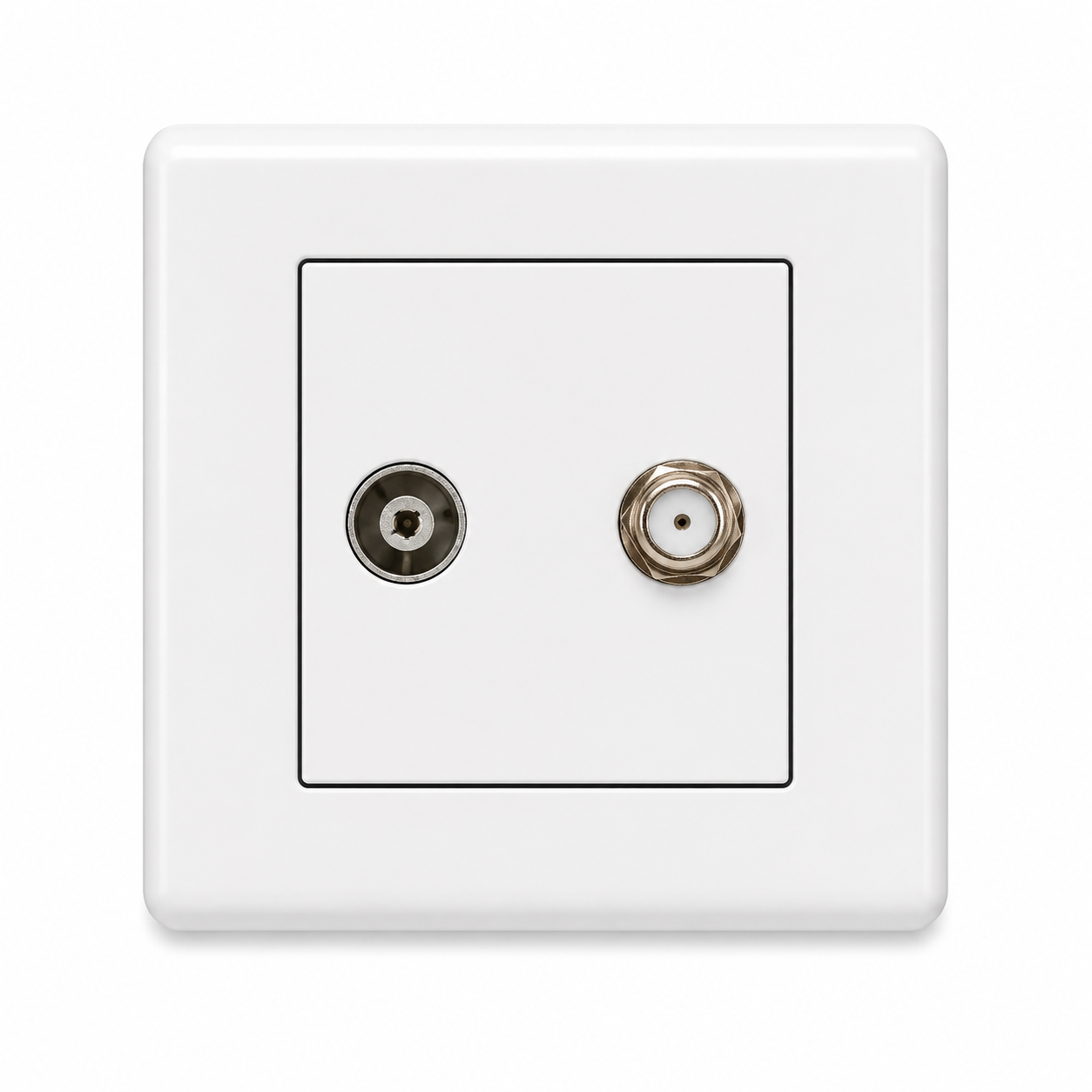 White Wall-Mounted Dual TV and Satellite Coaxial Socket Outlet