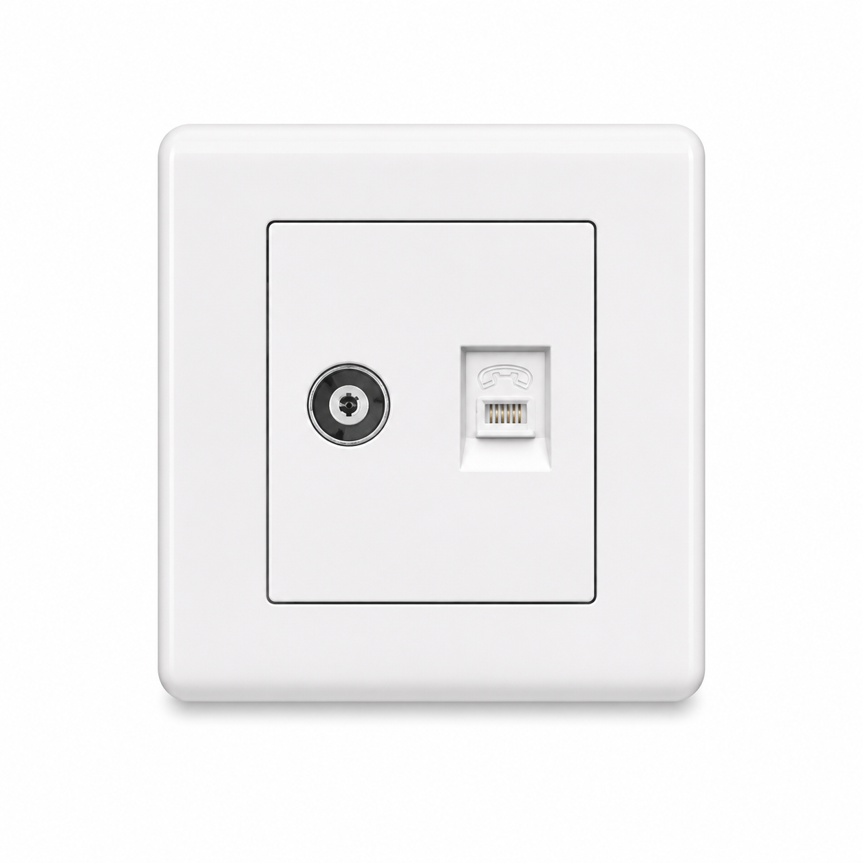 White Wall-Mounted TV and RJ11 Telephone Combination Socket Outlet