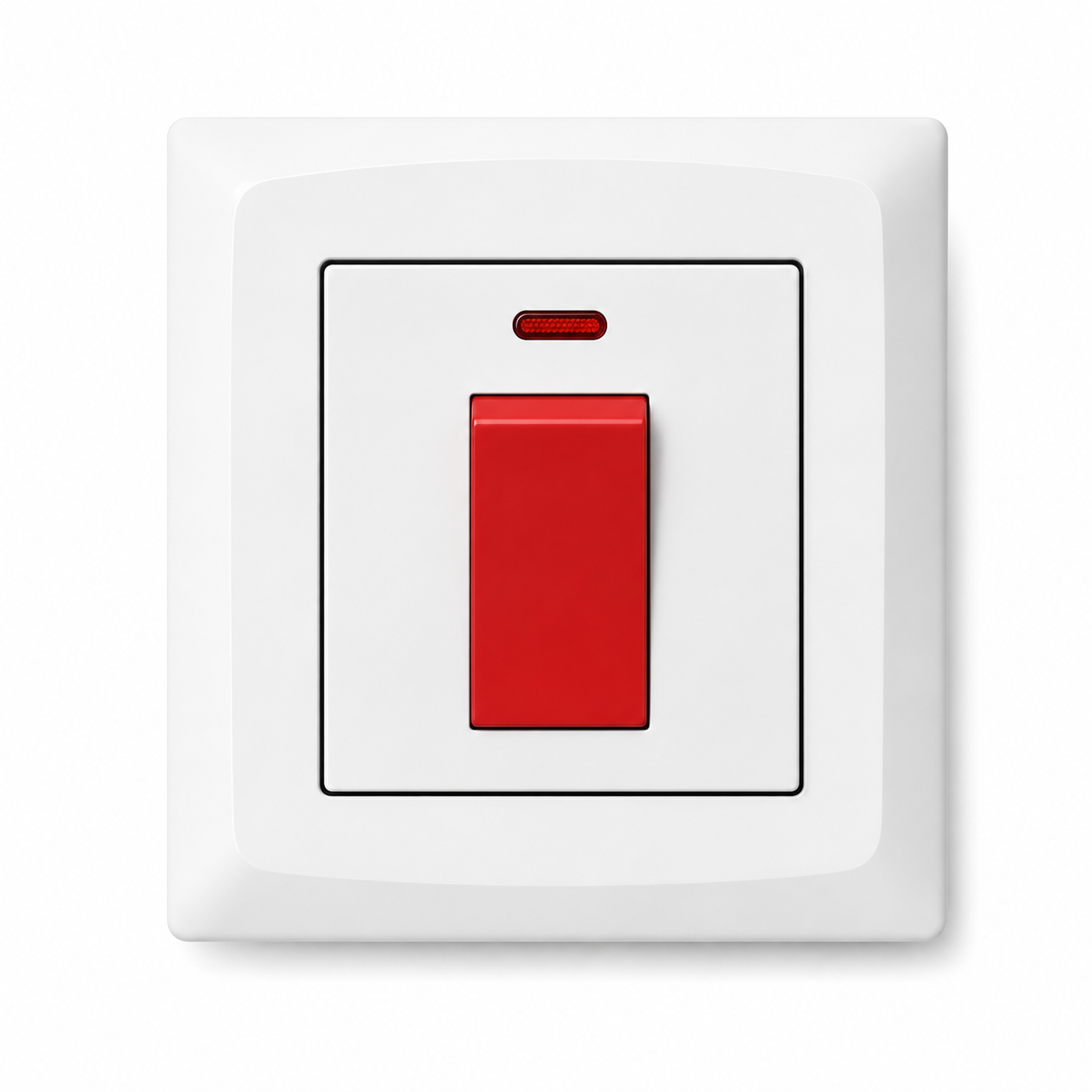 White Wall-Mounted High-Current Double Pole Rocker Switch with Neon Indicator