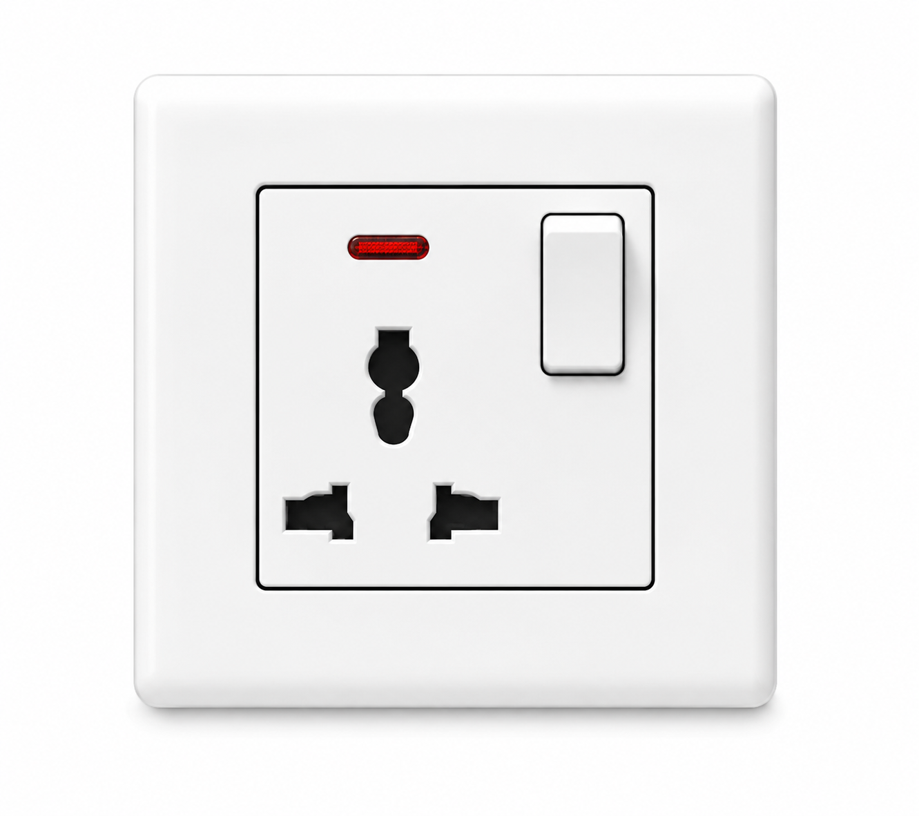 White Wall-Mounted Universal Switched Power Socket with Neon Indicator