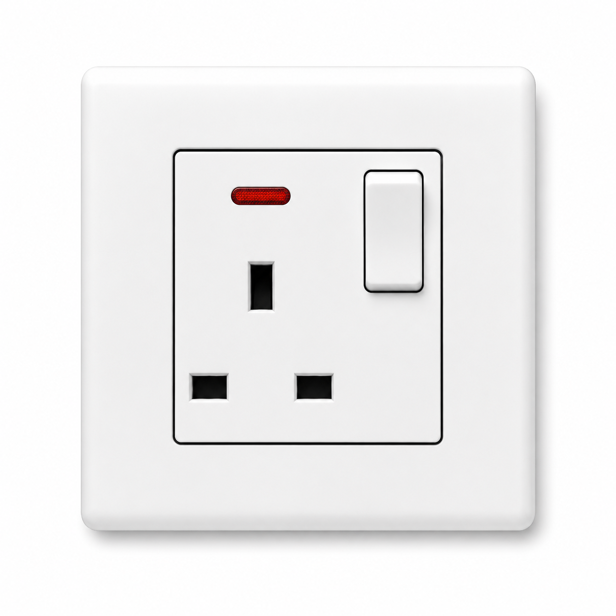 White Wall-Mounted British Standard Switched Power Socket with Neon Indicator