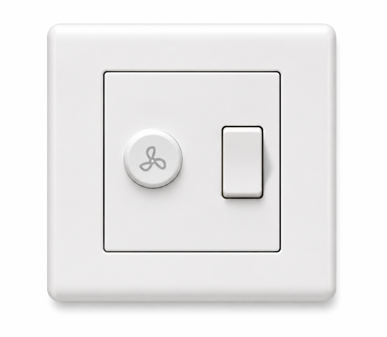 White Wall-Mounted Rotary Fan Speed Controller with On/Off Switch