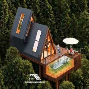 A-Frame Prefab Cabin Galvanized Steel Structure Waterproof Aluminum Material Modern Design for Glamping Resorts Holiday Villas