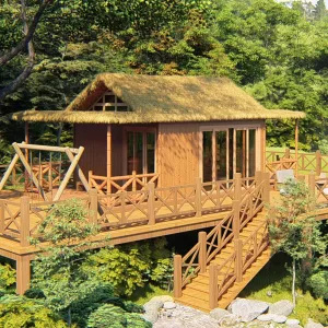 Rustic Aluminum Prefab House Waterproof Fire Resistant Eco-Friendly Anti-Corrosion Apartment Villa Office Resort Accommodation