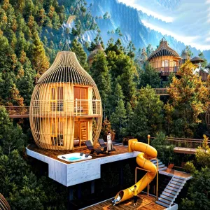 Prefabricated Aluminum Tree House Two Bedrooms Two Baths Fire Resistant Anti-Corrosion Waterproof Quick-Assembly Design for
