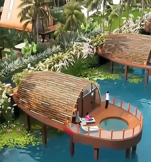 High Quality Aluminum Modular Pod Boat House Modern Eco-Friendly Solar Powered Hotel Use Villa Resort 1-Bedroom 1-Bathroom