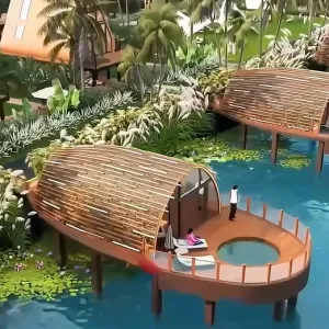 High Quality Aluminum Modular Pod Boat House Modern Eco-Friendly Solar Powered Hotel Use Villa Resort 1-Bedroom 1-Bathroom