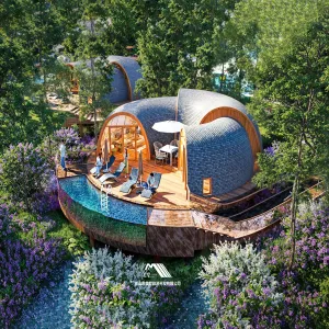 Modern Aluminum Waterproof Cabin-Unique Design Prefab Villa with Quick Installation for Holiday Park 50-70 Year Life Span