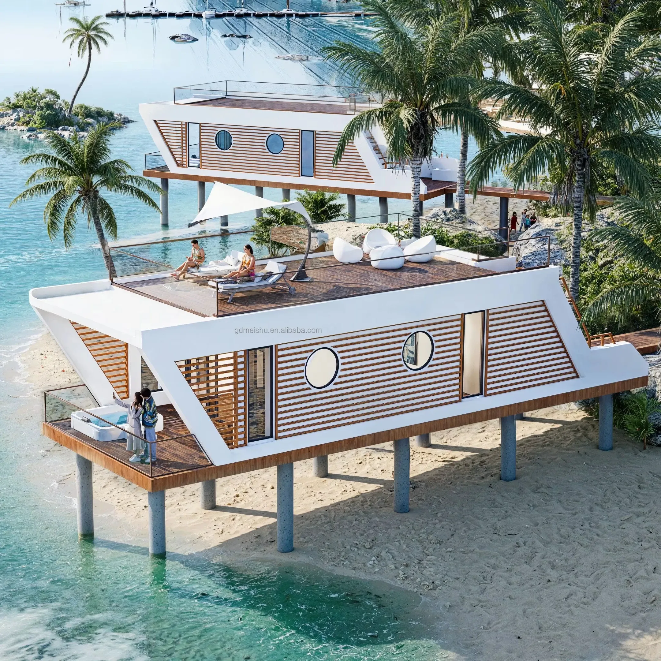 High Quality Aluminum Modular Pod Boat House Modern Solar Powered Eco-Friendly Anti-Corrosion for Resorts Hotels & Villas