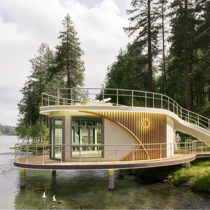 High Quality Aluminum Modular Pod Boat House Modern Solar Powered Eco-Friendly Anti-Corrosion Beautiful Villa Resorts Customized