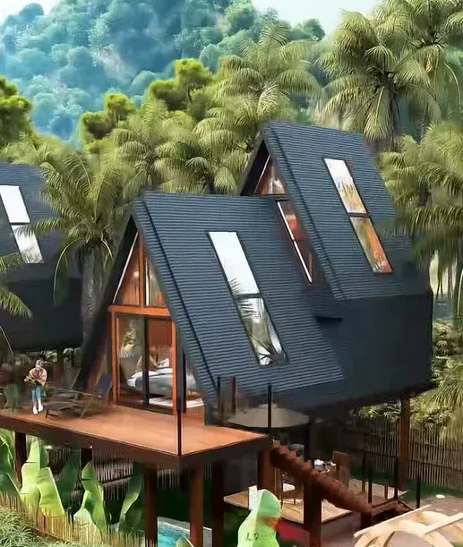 Beautiful Villa Triangular Architecture Two-Bedroom One-Bathroom Eco-Friendly Foldable Portable Aluminum Holiday House Modern