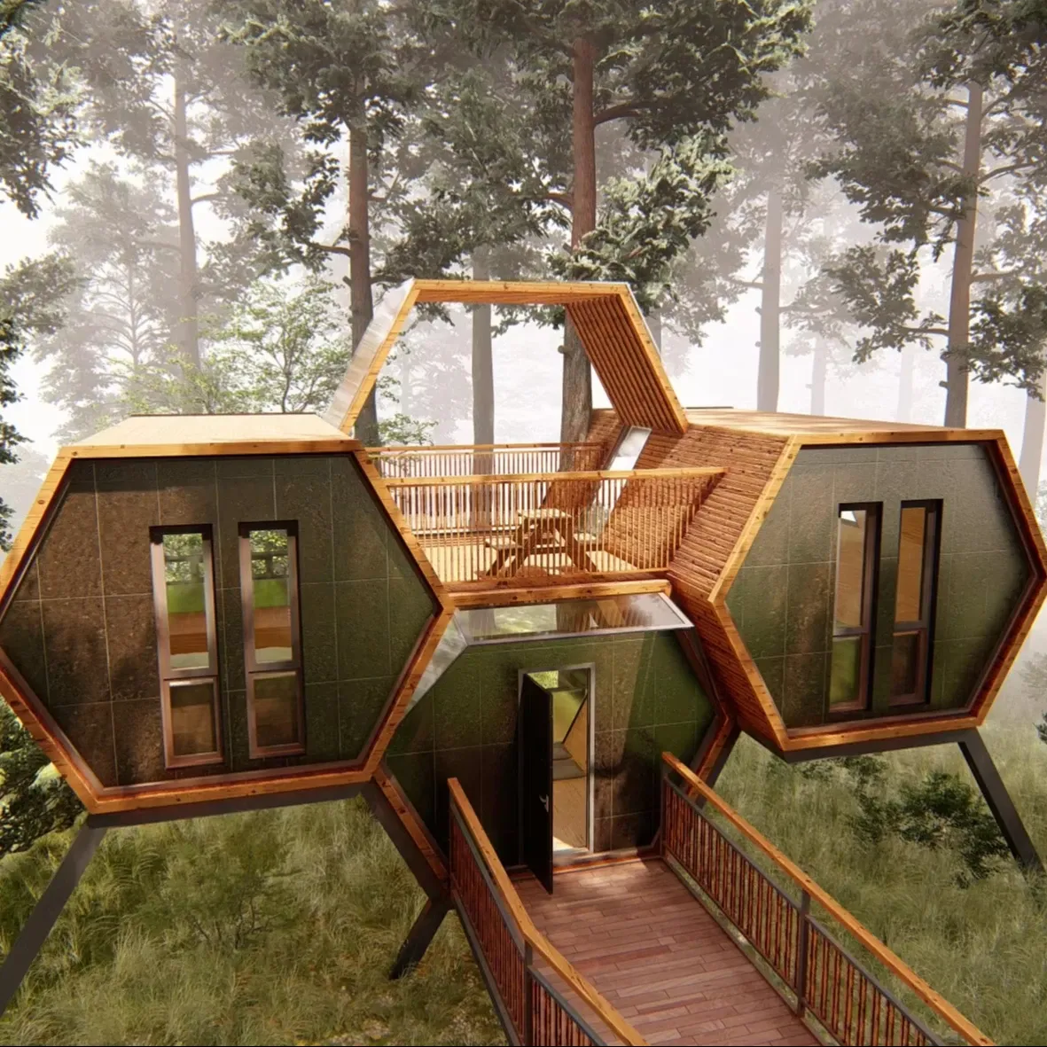 Hexagonal-shaped Steel Structure Prefabricated Luxury Hotels Villas Apartment Waterproof Container House Modern Customized Size