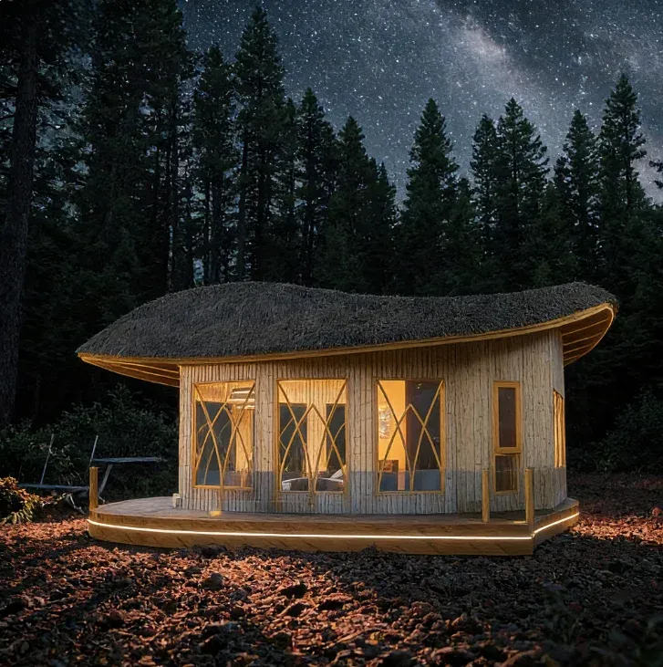 Tea-Inspired Aluminum Tree House Villa Curved Thatched Roof Waterproof Design Lakeside Luxury Hotel Experience Customizable Size