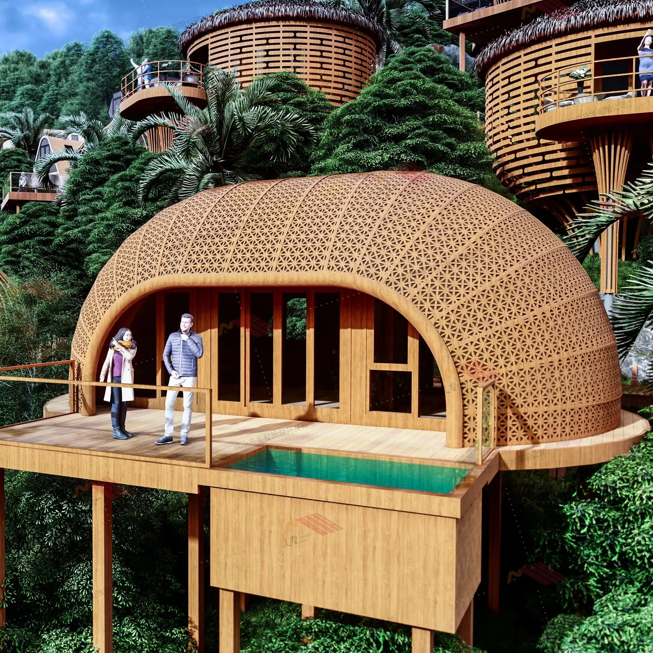 Beautiful Villa Homing Customizable Aluminum Eco-Friendly Solar-Powered Fire Resistant Tree House Fast Installation Durable