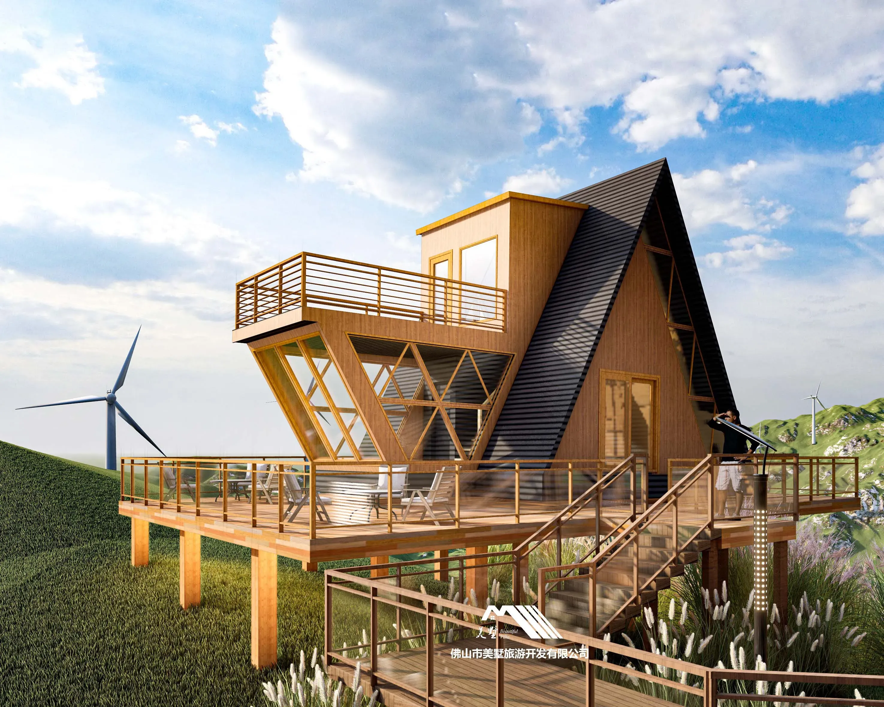 Irregular Aluminum Modern Fire Resistant Villa with Extended Terrace and Customized Size for Nature Escape Stargazing Experience