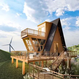 Irregular Aluminum Modern Fire Resistant Villa with Extended Terrace and Customized Size for Nature Escape Stargazing Experience
