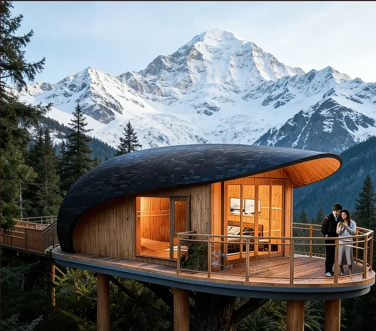 Luxury Aluminum Frame Tree House with Waterproof Glass Wall for Forest Resort Canopy Experience Villa Apartment or Hotel Use