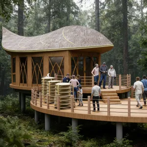 Beautiful Villa Tea-Themed Aluminum Tree House Villa Curved Thatched Roof Fire Resistant Anti-Corrosion Waterproof Design House