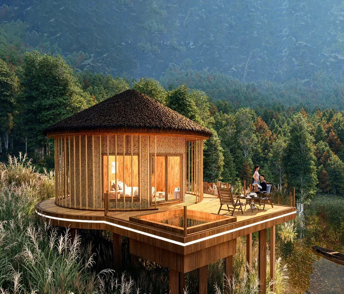 Modern Aluminum Tree House Holiday Home Insulated Waterproof Fire Resistant Walls Customizable Size for All-Season Glamping