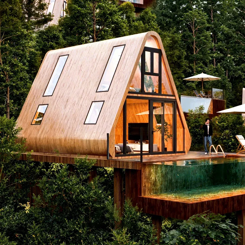 Modern Triangle Cabin with Steel Frame & Sandwich Panels Waterproof Villa for Eco Resort
