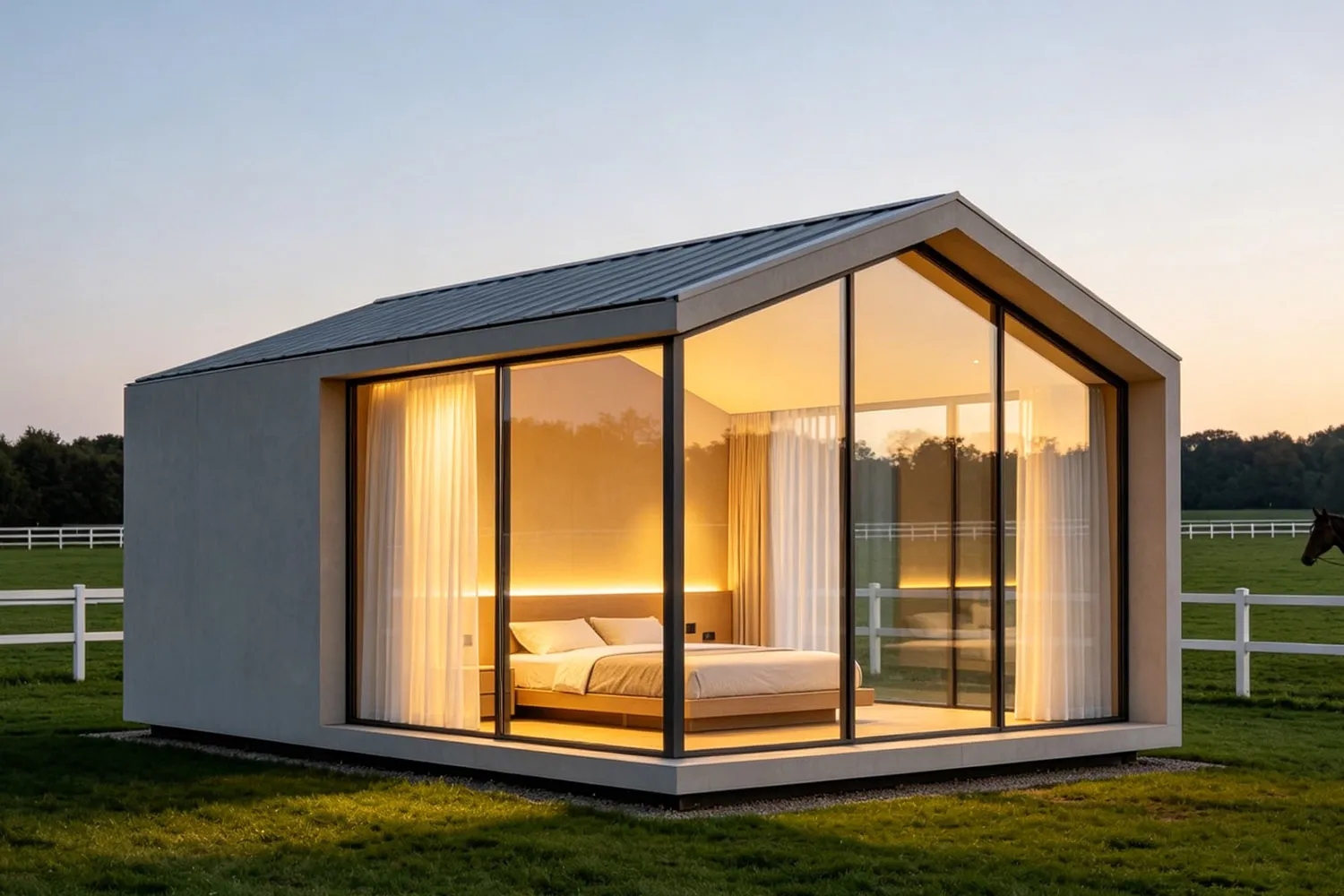 Minimalist Gable‑Roof Glass Modular Cabin