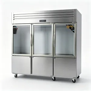 ตู้แช่เชิงพาณิชย์อเนกประสงค์อุณหภูมิคู่ประตูกระจกหกบาน