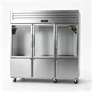 ตู้เย็นเชิงพาณิชย์ประตูกระจก 6 ประตูอุณหภูมิคู่ตู้แช่แข็ง