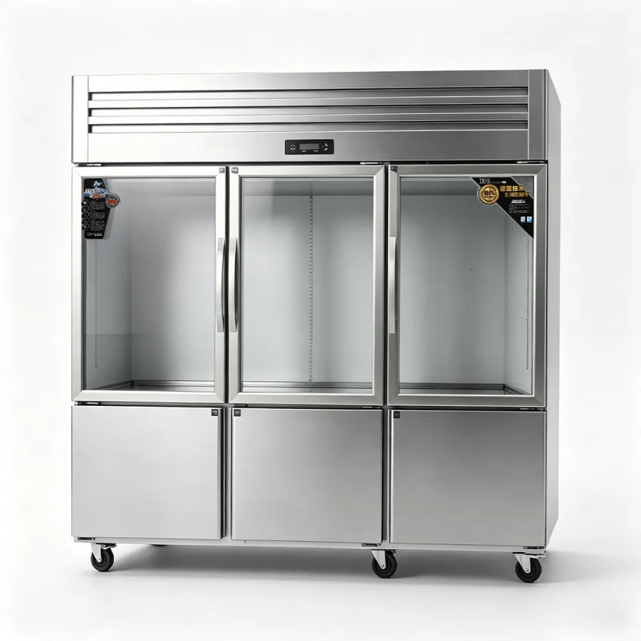 ตู้เย็นเชิงพาณิชย์ประตูกระจก 6 ประตูอุณหภูมิคู่ตู้แช่แข็ง