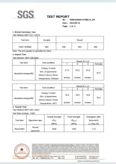 SGS  TEST REPORT OF GRADER BLADE
