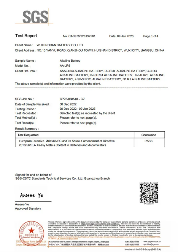 SGS certificate