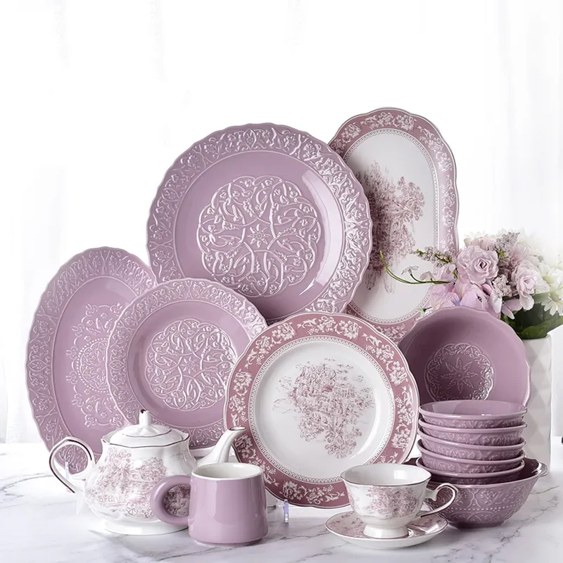 18 Pieces Porcelain Dinnerware Set Ceramic Dinner Set for 6 People