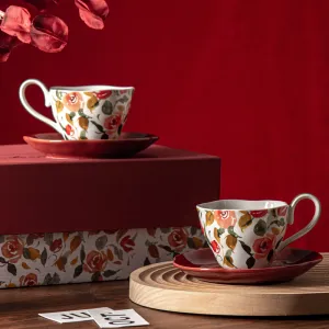 200ml British Classical Fashion Tea Cup and Saucer Set Coffee Cup Wedding Party Gift Garden Flower French Ceramic Cups