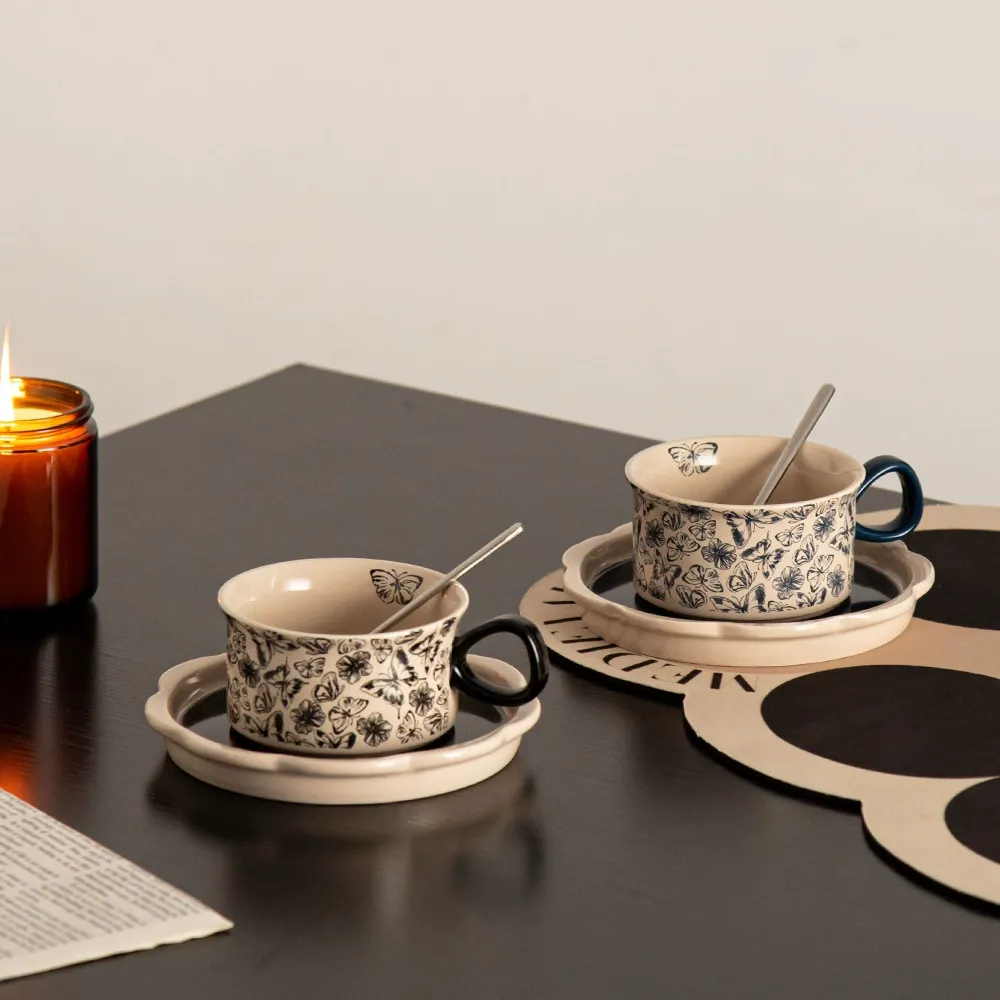 Eco-Friendly Drinkware Ceramic Espresso Cups Set with Handle Stocked Coffee Cups for Home Office