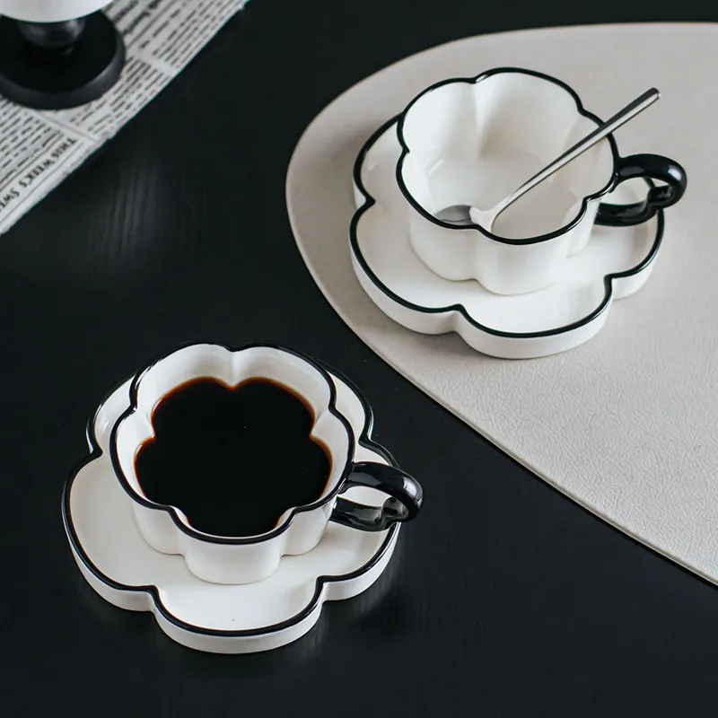 Flower Shape Coffee Cup and Saucer Set for Cappuccino Afternoon Tea