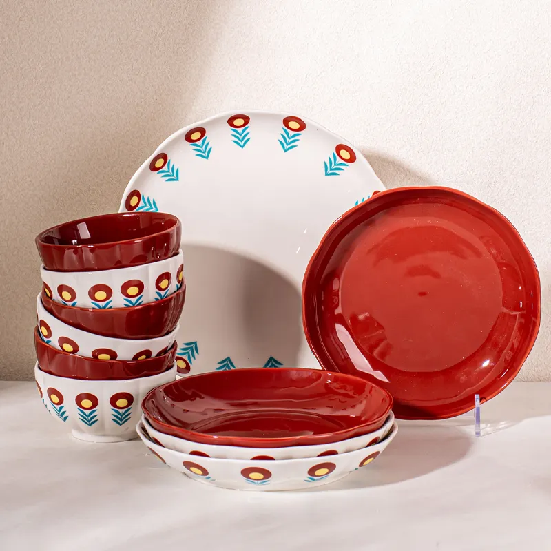 Porcelain Floral Dinner Set Ceramic Dinnerware with Decal Solid Color