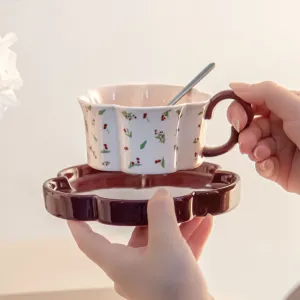 Ceramic Cherry Coffee Cup and Saucer Set for Wedding Gift