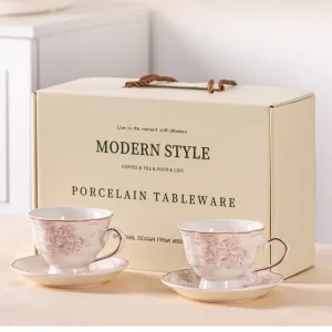 Gift Box Porcelainc Coffee Saucer Set Porcelain Drinkware for 2 People