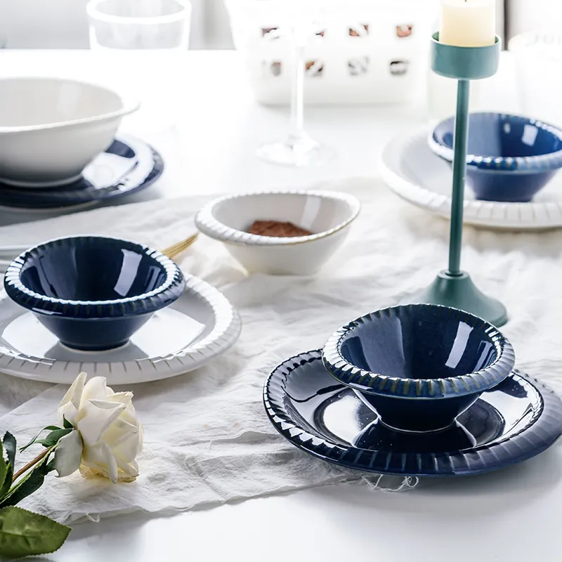 New Style Kiln Blue Porcelain Dinner Sets Restaurant Dinnerware Bowl&Plate