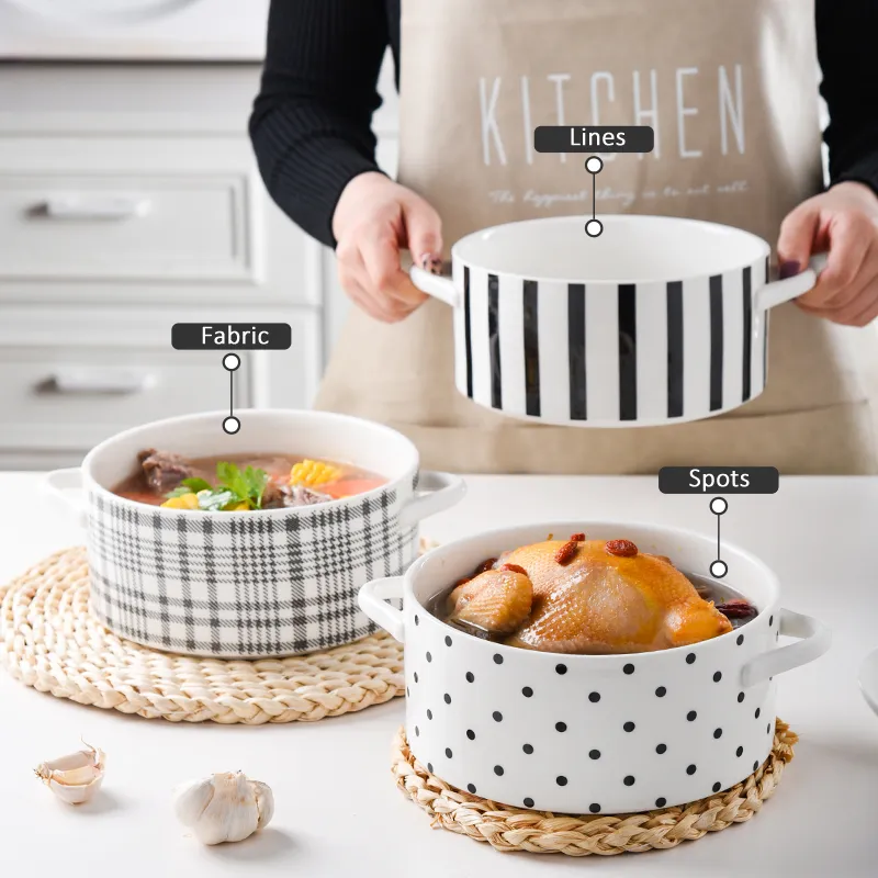 Light Luxury Pots and Pans Ceramic Soup Bowl Set Porcelain Bakeware