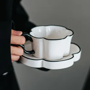 Delicate Coffee Mug and Saucer Set Beautiful Porcelain Gift Flower-Shaped Coffee Cup