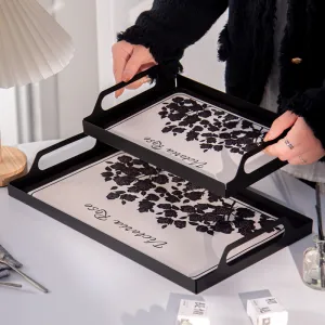 Ceramic Ramadan Serving Tray Porcelain Plate with Gold Rim Handles