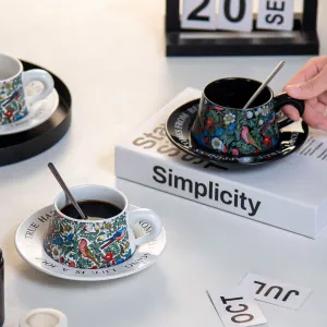 200ml Ceramic Cup and Saucer Set with Gift Box Ins Design White Black Color